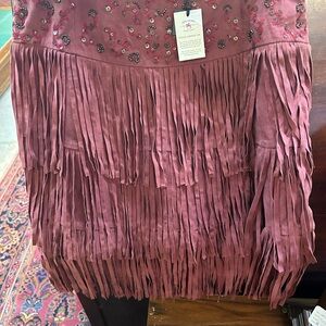 Idyllwind Dusty Rose Fringe Mini Skirt